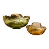 Bols vintage en verre vert et ambre – design organique année 70 du Canada