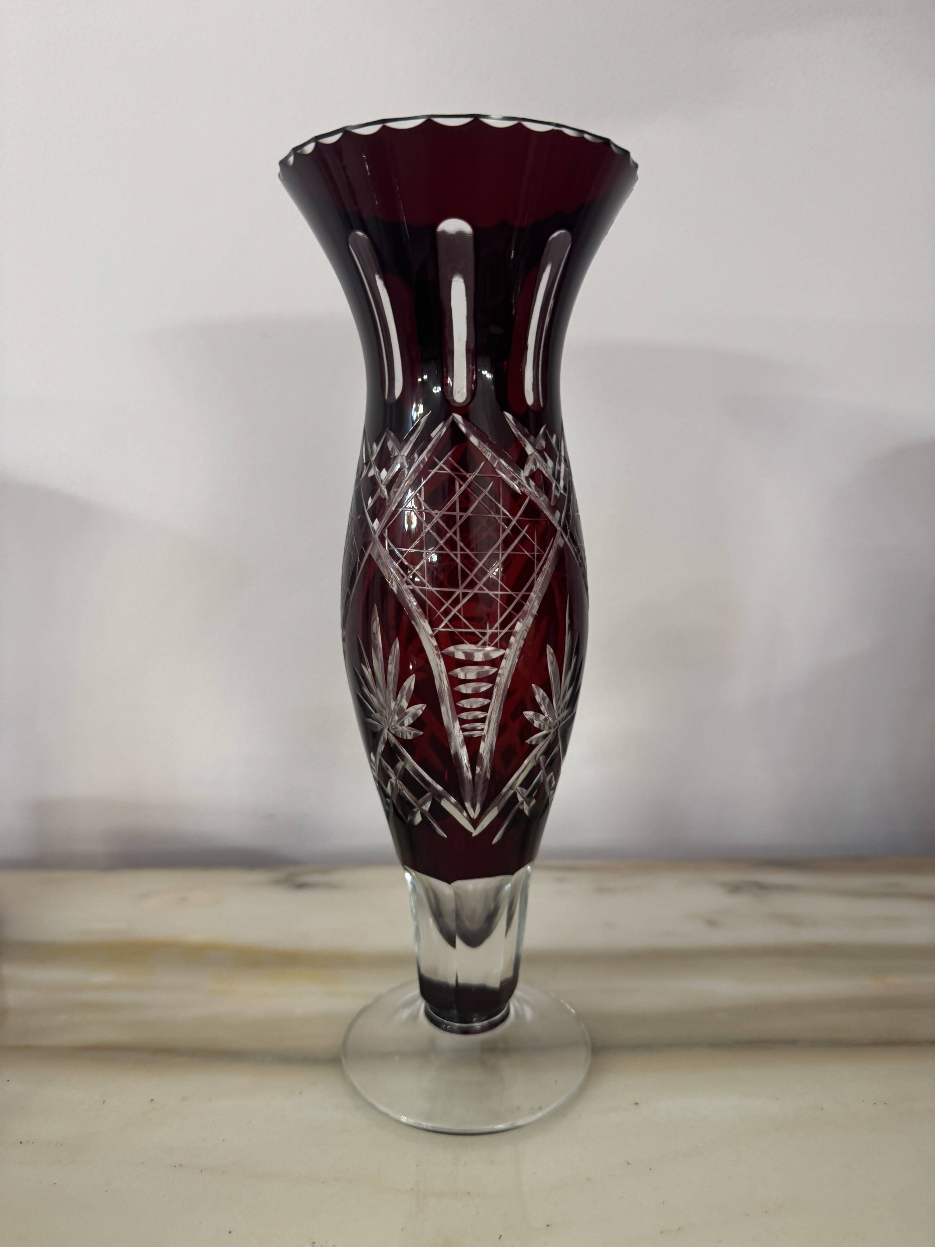 Dark Red Bohemian Crystal Soliflore Vase