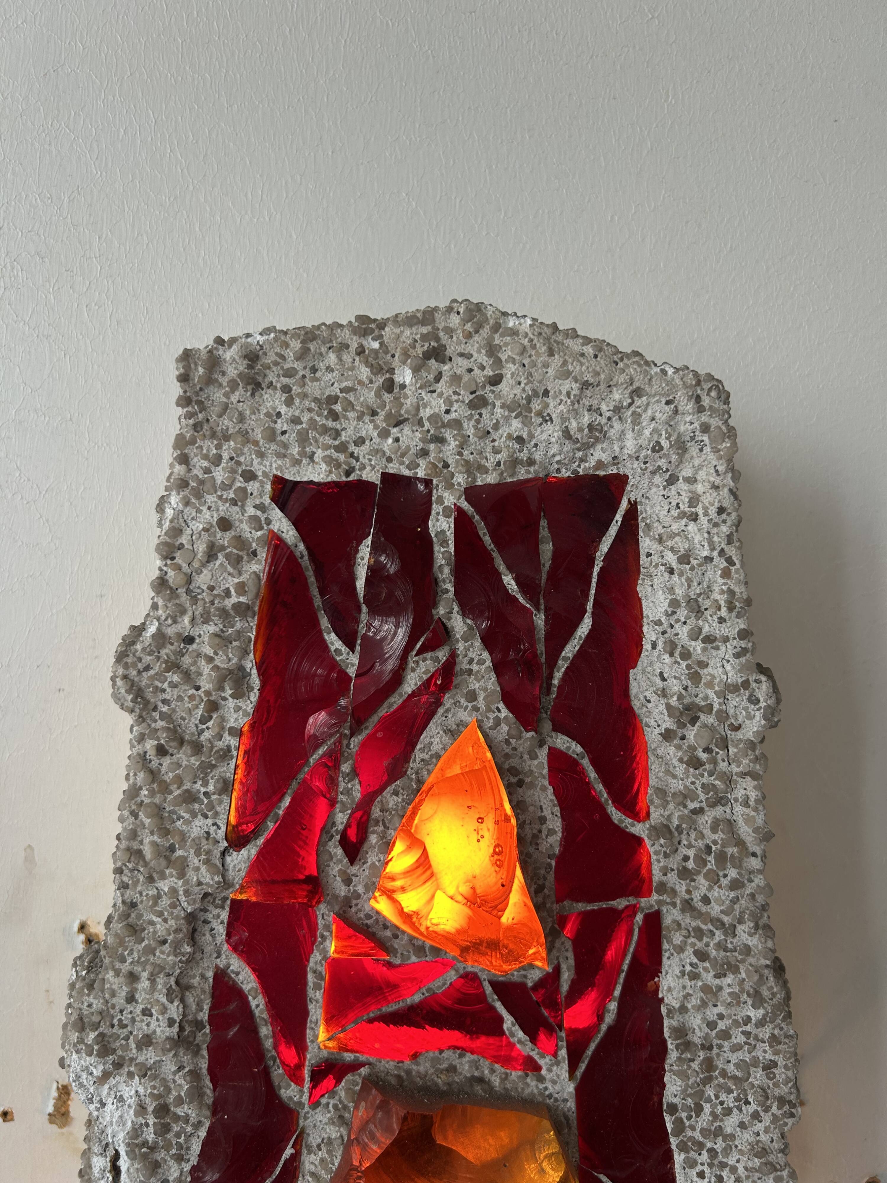 XL "stained glass" wall sconce, glass and cement, Sweden 1950