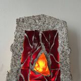 XL "stained glass" wall sconce, glass and cement, Sweden 1950