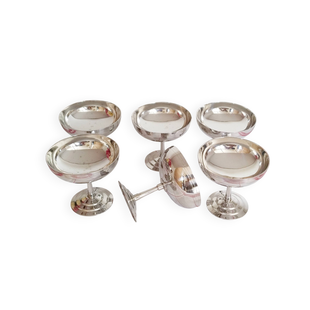 Lot De 6 Coupes à Glace Inox Letang Remy - Très Bon État - Argenté