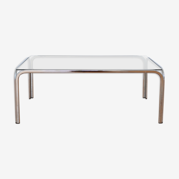 Table verre fumé et chrome 1970