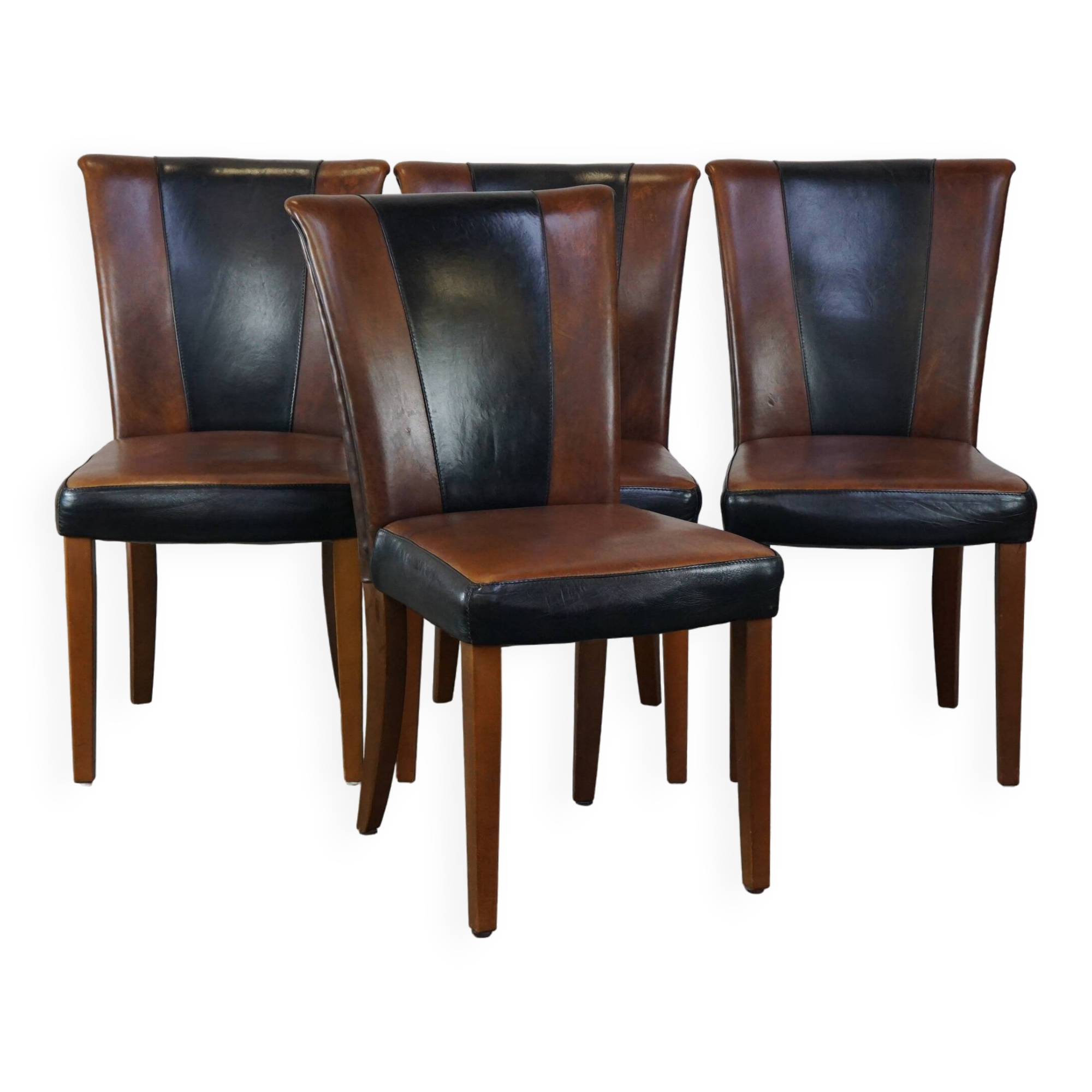 Set of 4 sheepskin design dining room chairs brown with black leather