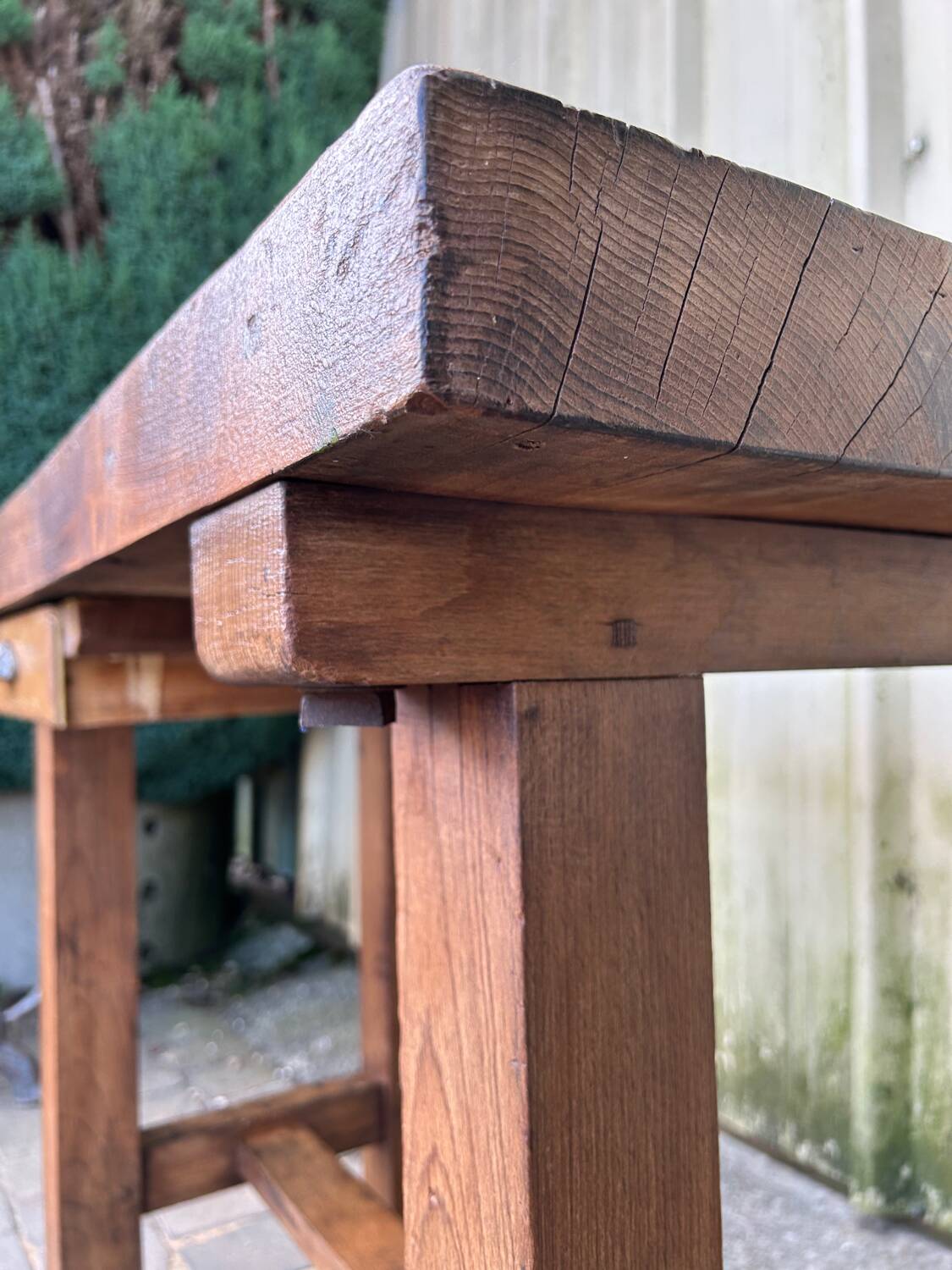 Vintage beech workbench with patina of use