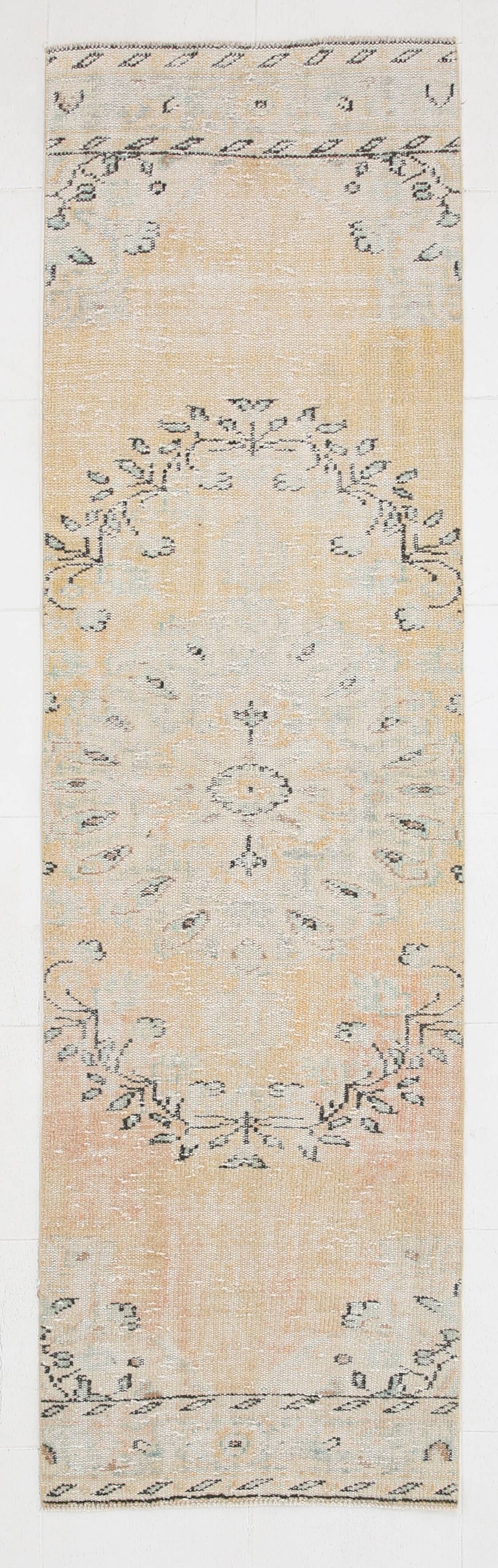 3x9 Beige & Yellow Turkish Vintage Runner Rug, 80x281Cm SK 23538