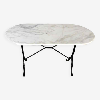 Table bistrot ovale marbre et fonte