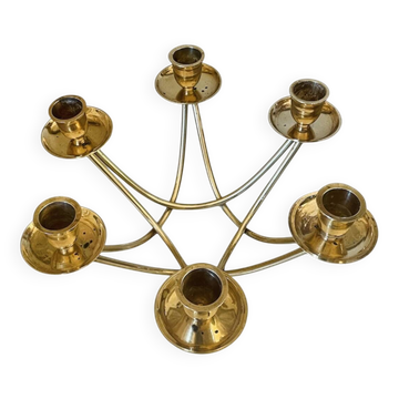 Chandelier bas à six feux en laiton circa 1950