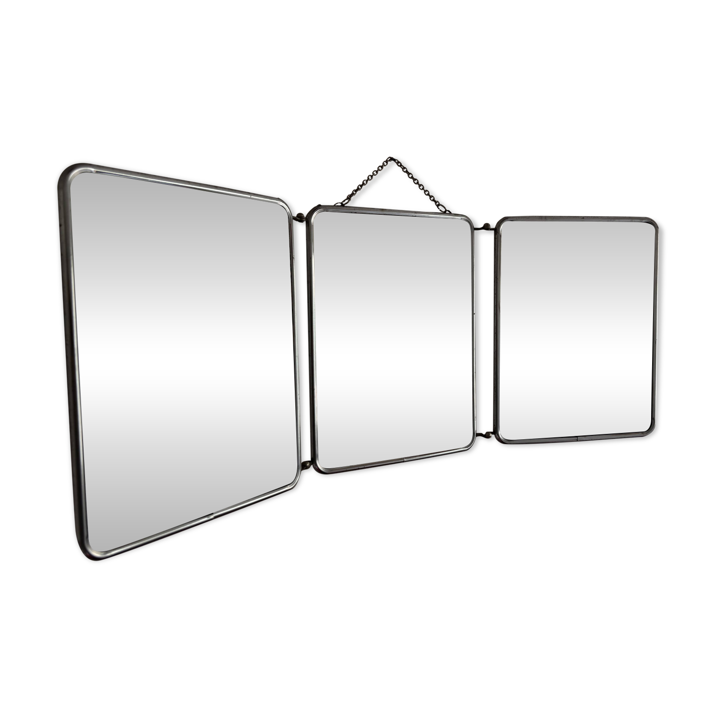 Miroir vintage 1960 triptyque barbier argenté Arpin - 28 x 70 cm