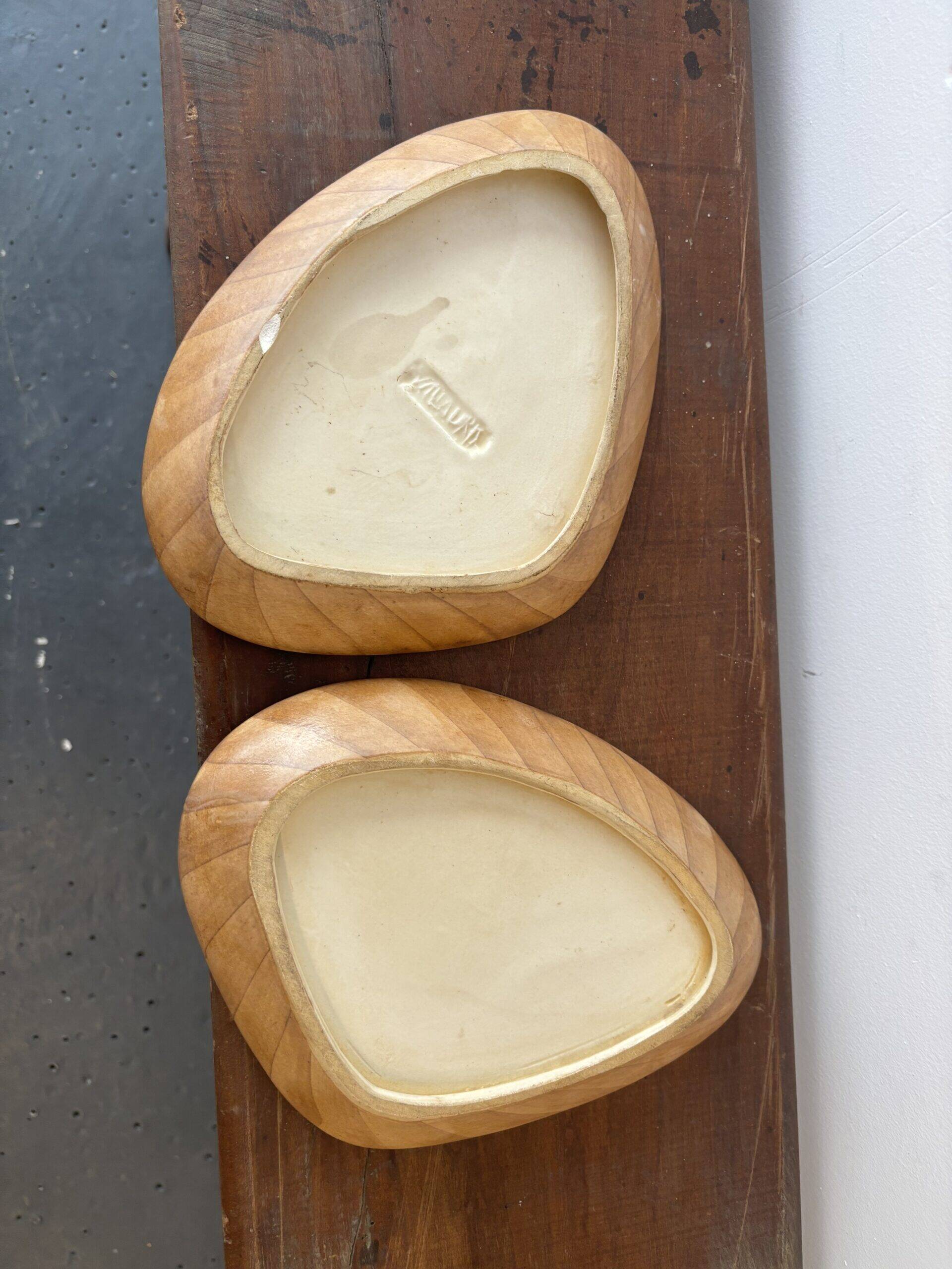 Set of ceramic bowls resembling wood