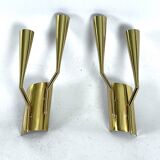 Mid-Century Modern pair of brass Oscar Torlasco attributable sconces. Italy 1950s