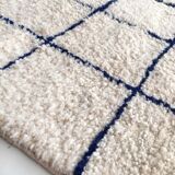 Moroccan Berber carpet Beni Ouarain unbleached with blue checkers majorelle 254x152cm