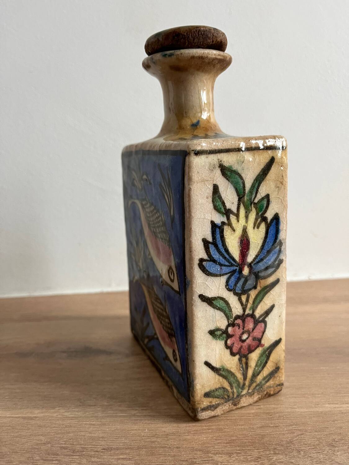Qajar Persian pottery bottle vase