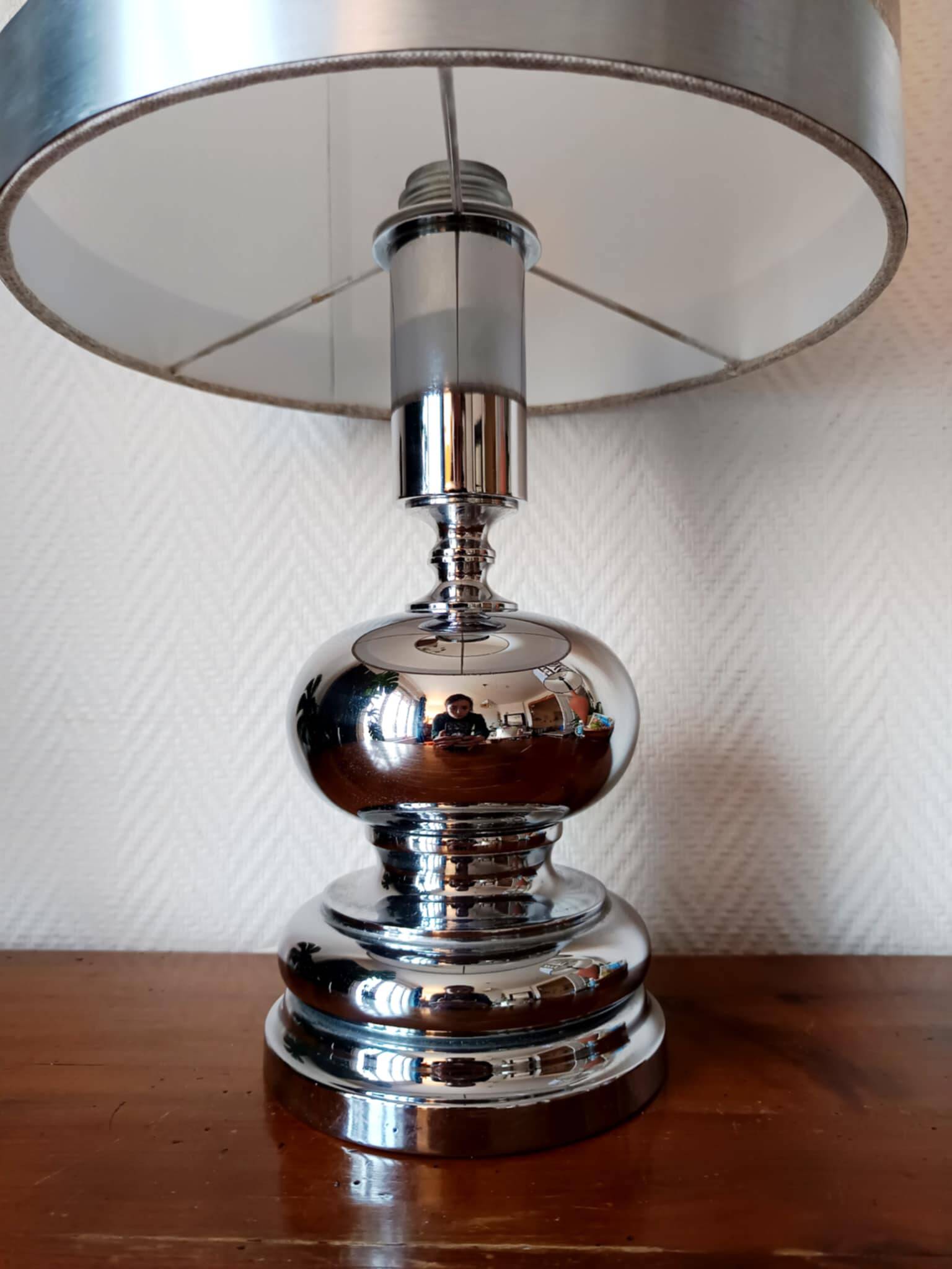Chrome lamp in the style of Philippe Barbier, 1970.