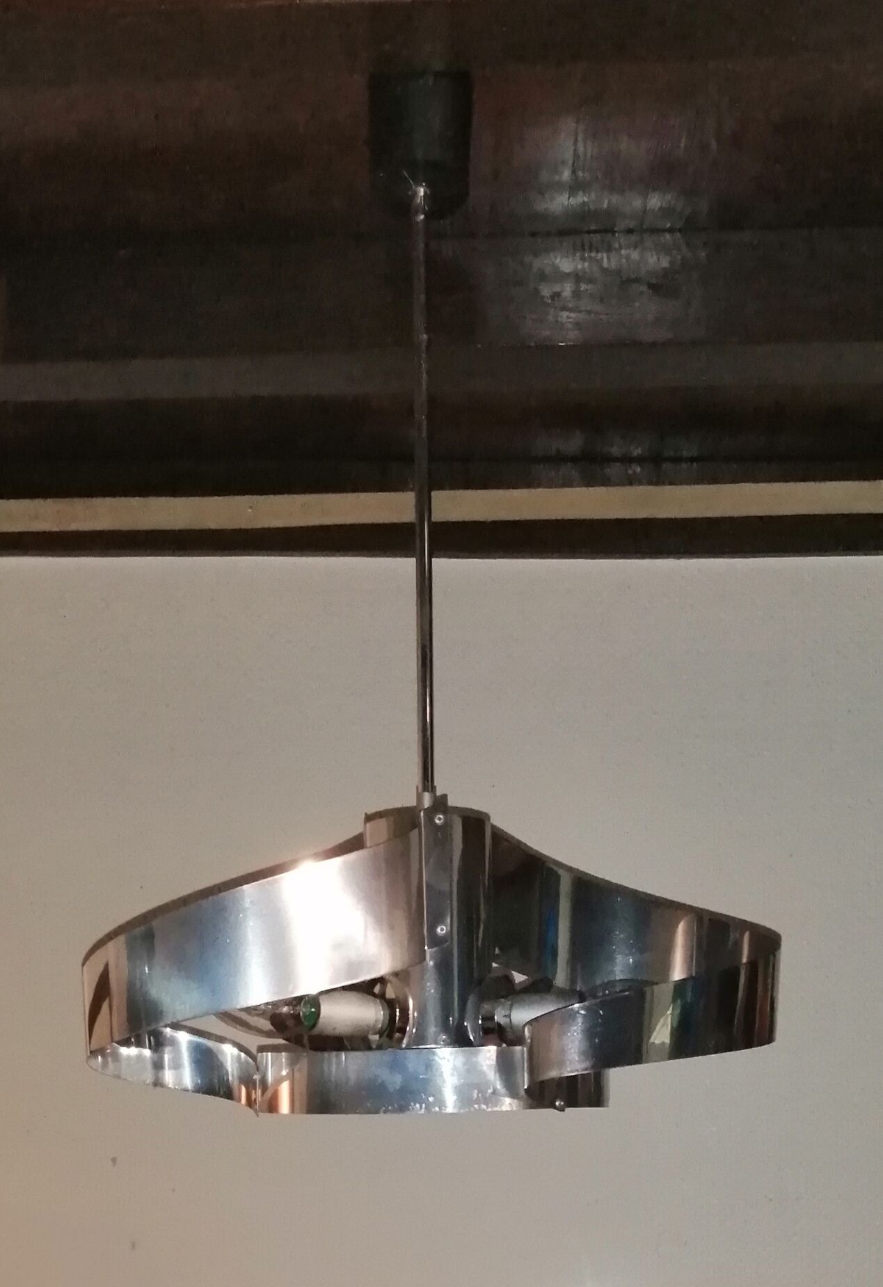 Space age spiral chandelier in vintage chromed metal 70s