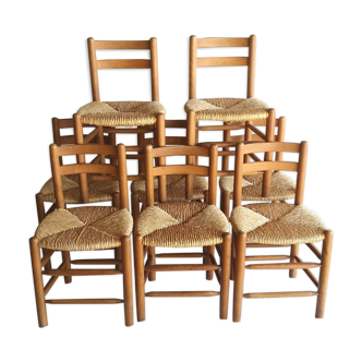 Set de 8 chaises paillées, années 60