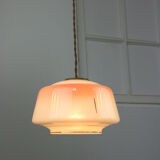 Vintage glass & brass salmon pendant lamp