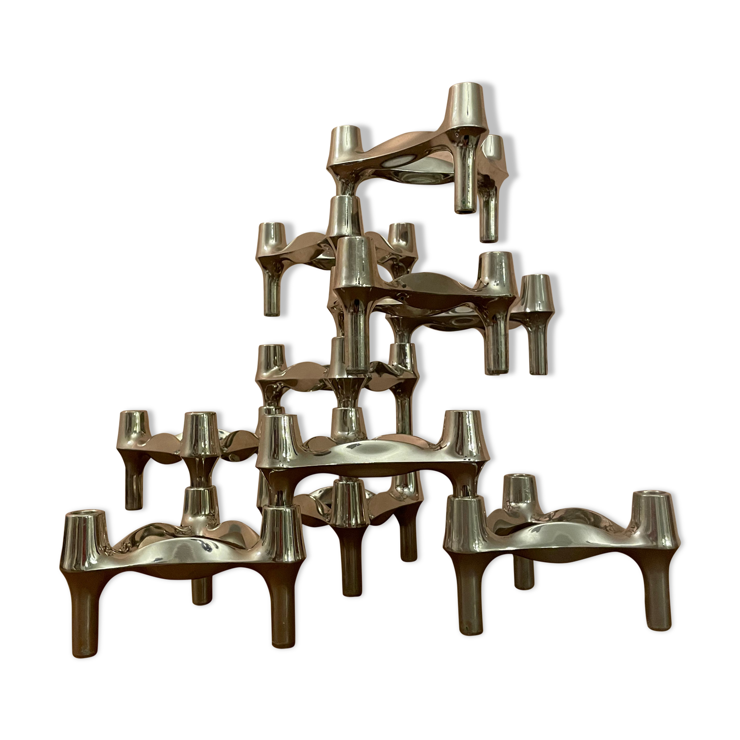 Set of 10 candle holders by Ceasar Stoffi and Fritz Nagel for Quist