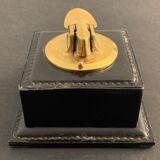 Briquet franco américain en laiton et cuir piqué sellier