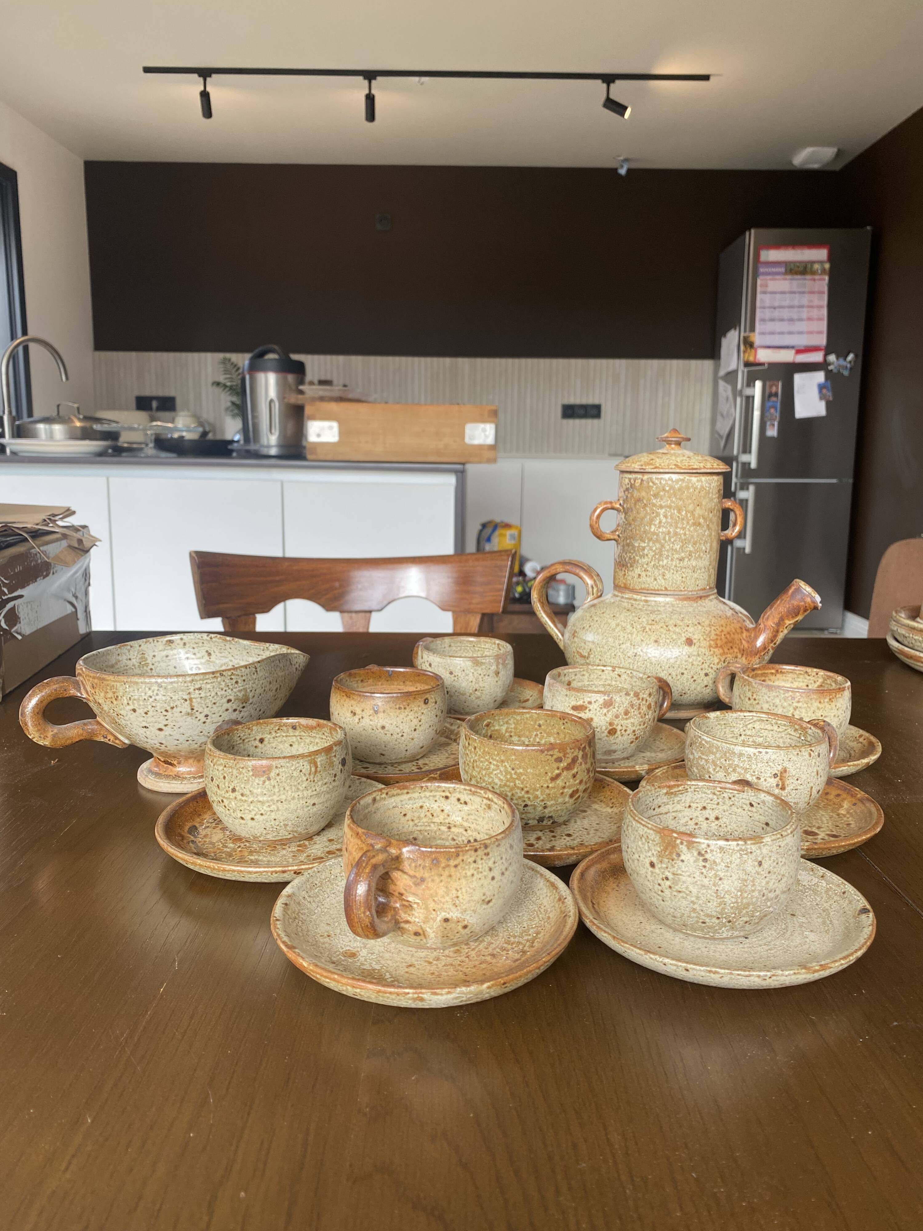 Handmade stoneware tea set, 1970s-80s