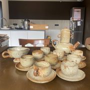 Handmade stoneware tea set, 1970s-80s