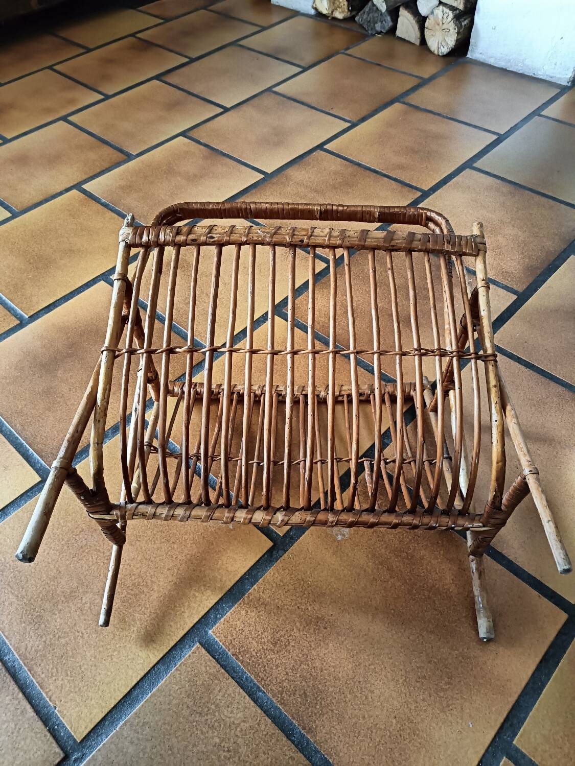 Vintage rattan magazine rack