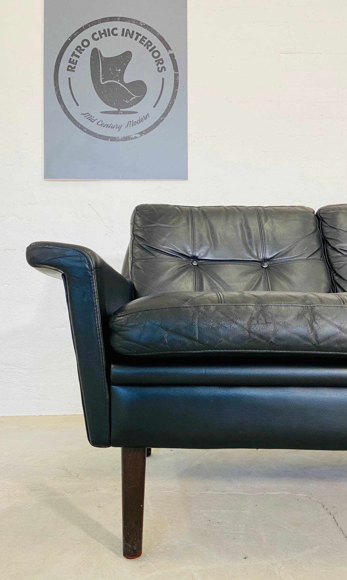 Vintage danish retro nili stoppmøbler 3 person sofa in black leather 1960s
