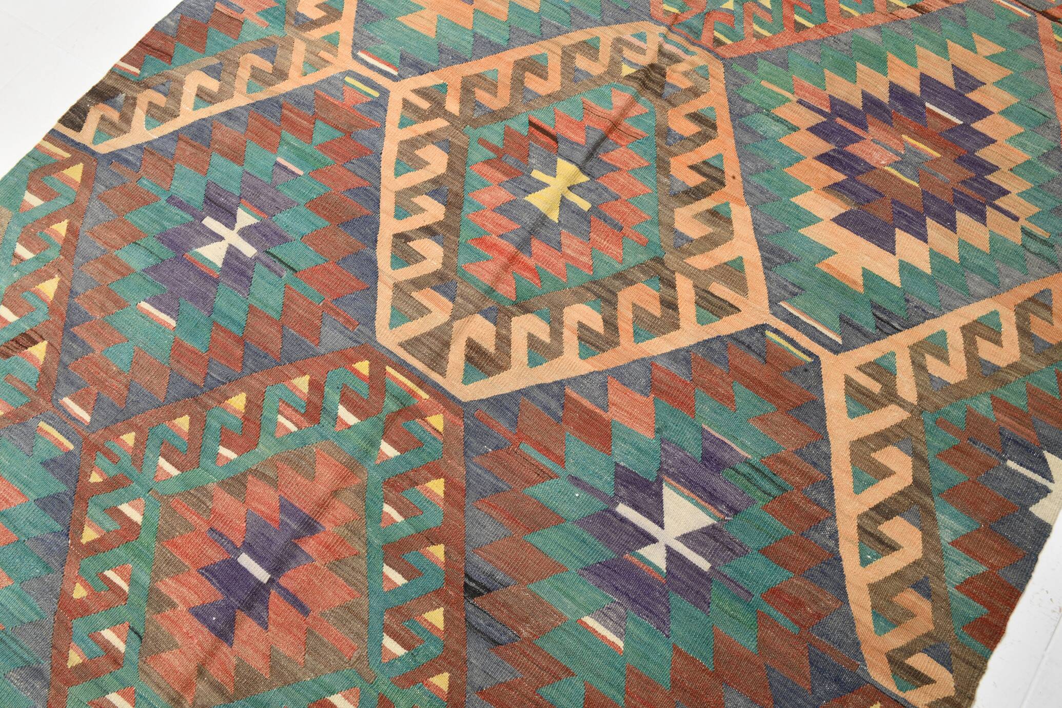 6x10 Green & Purple Vintage Kilim Rug, Modern Oushak Rug, 181x291Cm