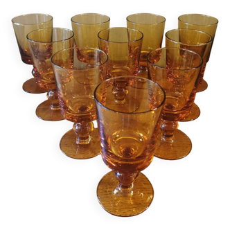 Set of 11 vintage amber stemmed glasses