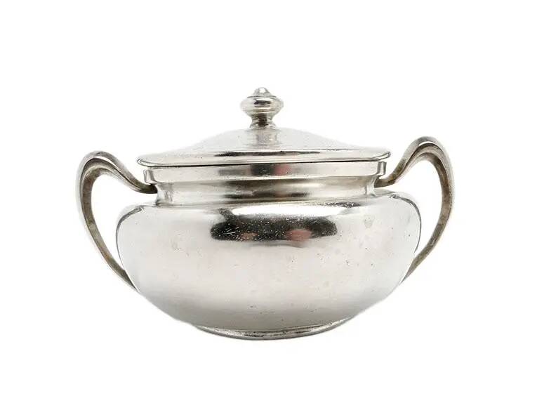 Art Nouveau sugar bowl, silver-plated brass, Norblin, Poland, 1920s