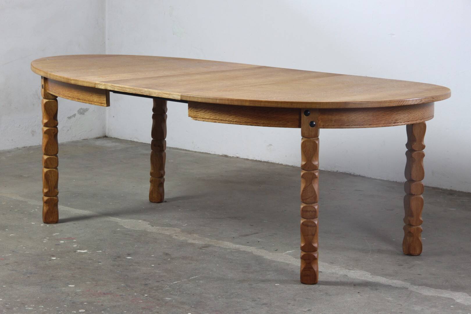 Vintage Oval Danish Oak Dining Room Table, H. Kjærnulf style, 1960s