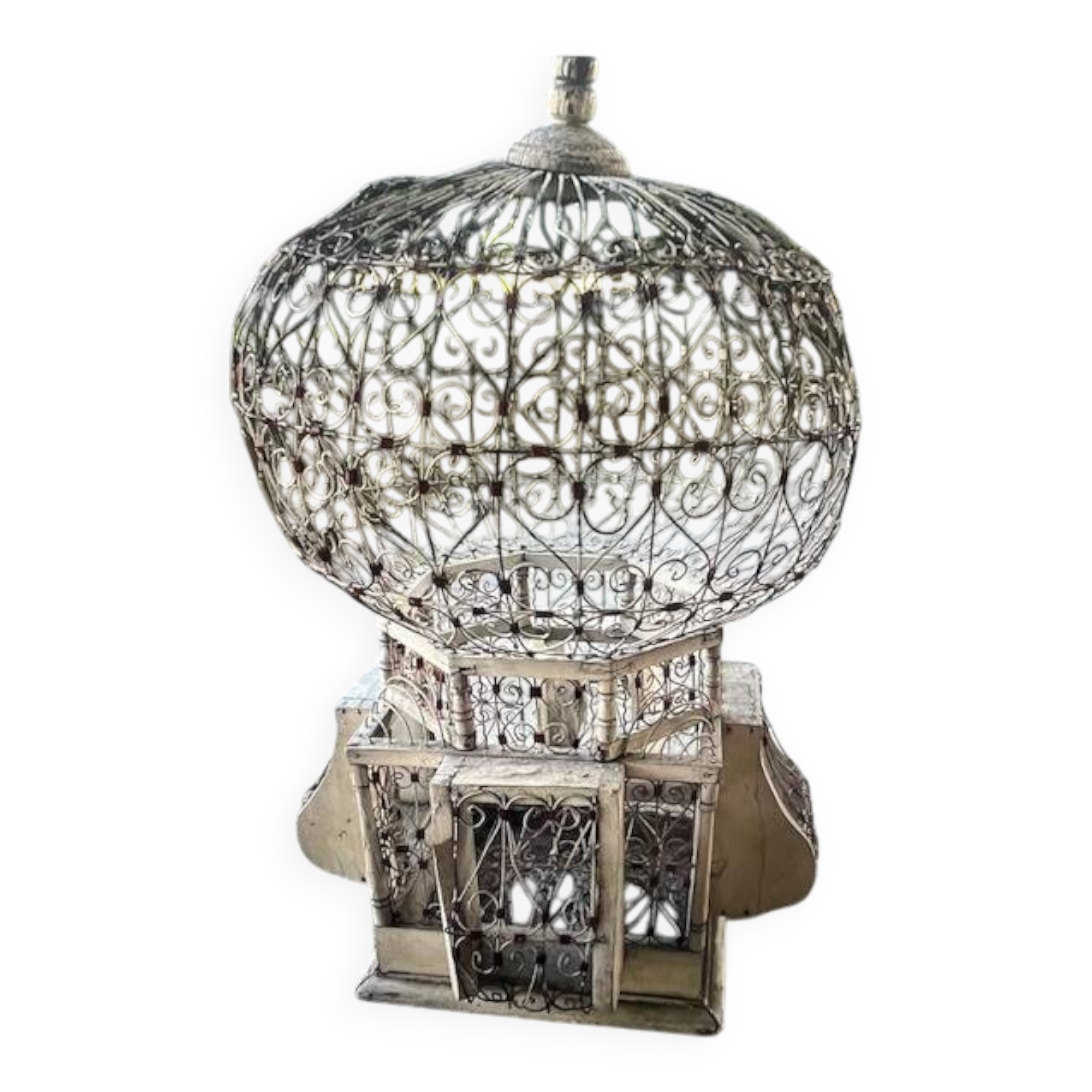 Vintage decorative hot air balloon aviary in wrought iron and wood – France, 1970s