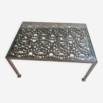 Table basse fer forge acier et verre épais unique etat impeccable
