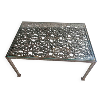 Table basse fer forge acier et verre épais unique etat impeccable