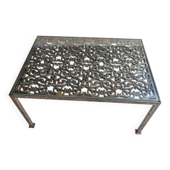 Coffee table wrought iron steel and thick glass unique impeccable condition