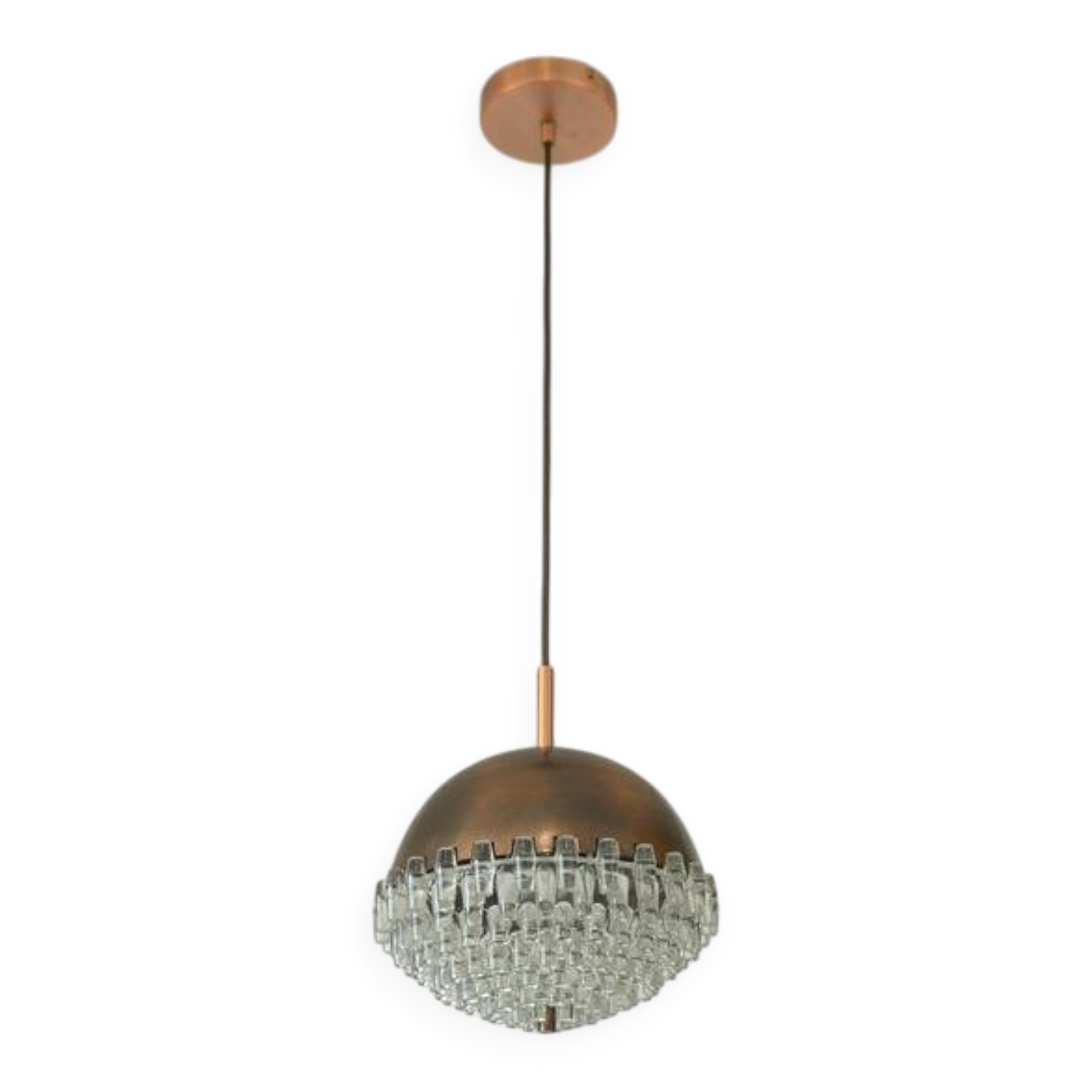 1/4 Vintage glass pendant light / brutalist copper bar lamps  MCM 1970s
