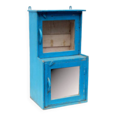 Vitrine indienne bleu vitre et miroir vintage ancien bois teck