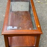 Table vintage basse bois massif et verre