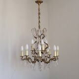 Lustre Cage 12 Lights Art Nouveau Bronze Glass and Crystal 5226