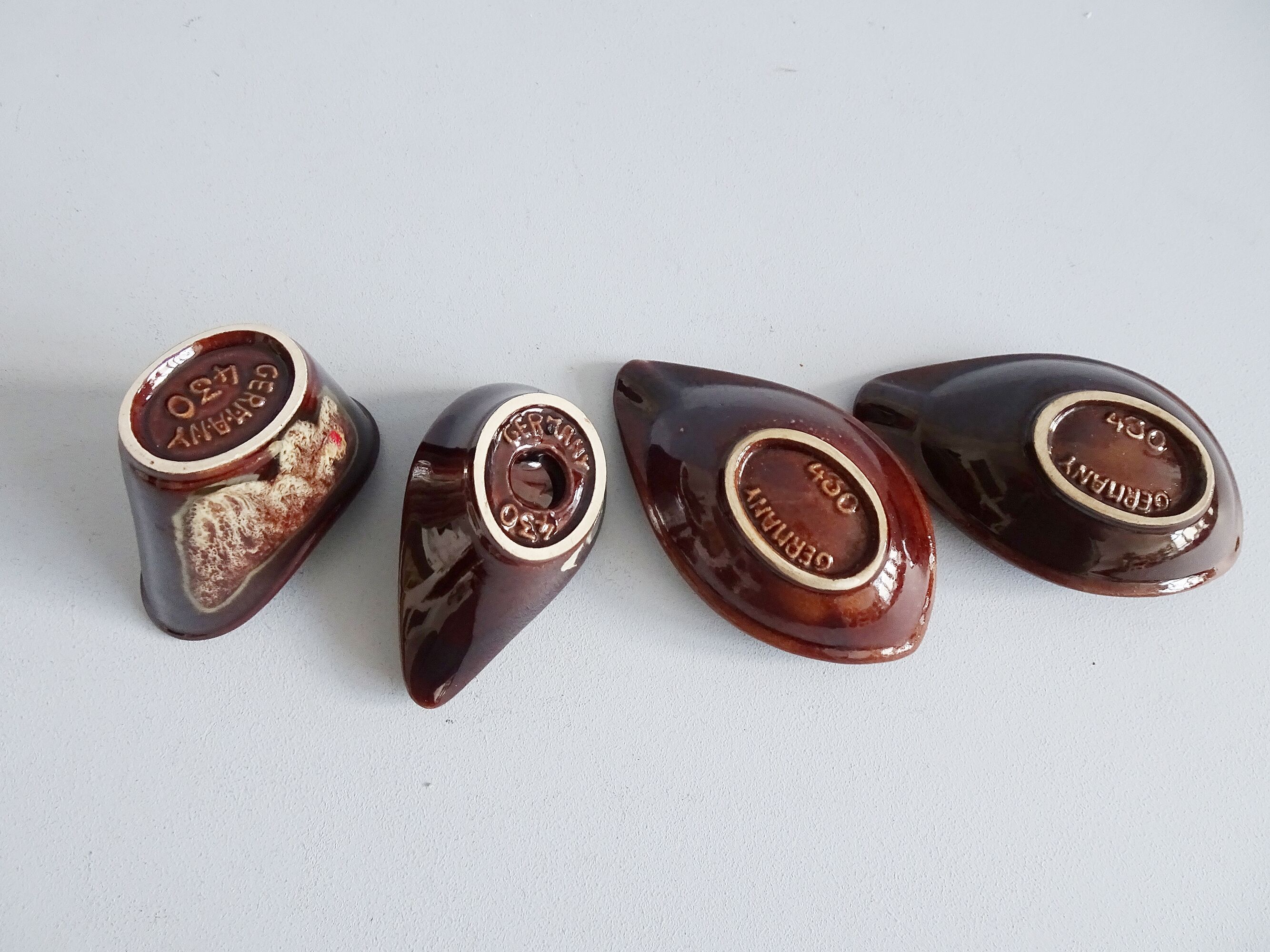 Jasba smoking set in brown red, four-piece Jasba ceramic set, table set, ashtray, candle holder hous