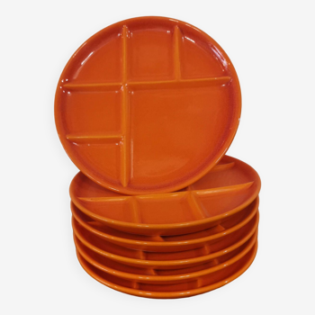 Lot de 6 assiettes à fondue Orange St Amand Vintage 1970