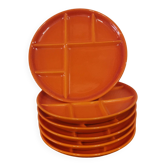 Set of 6 Orange St Amand Fondue Plates Vintage 1970