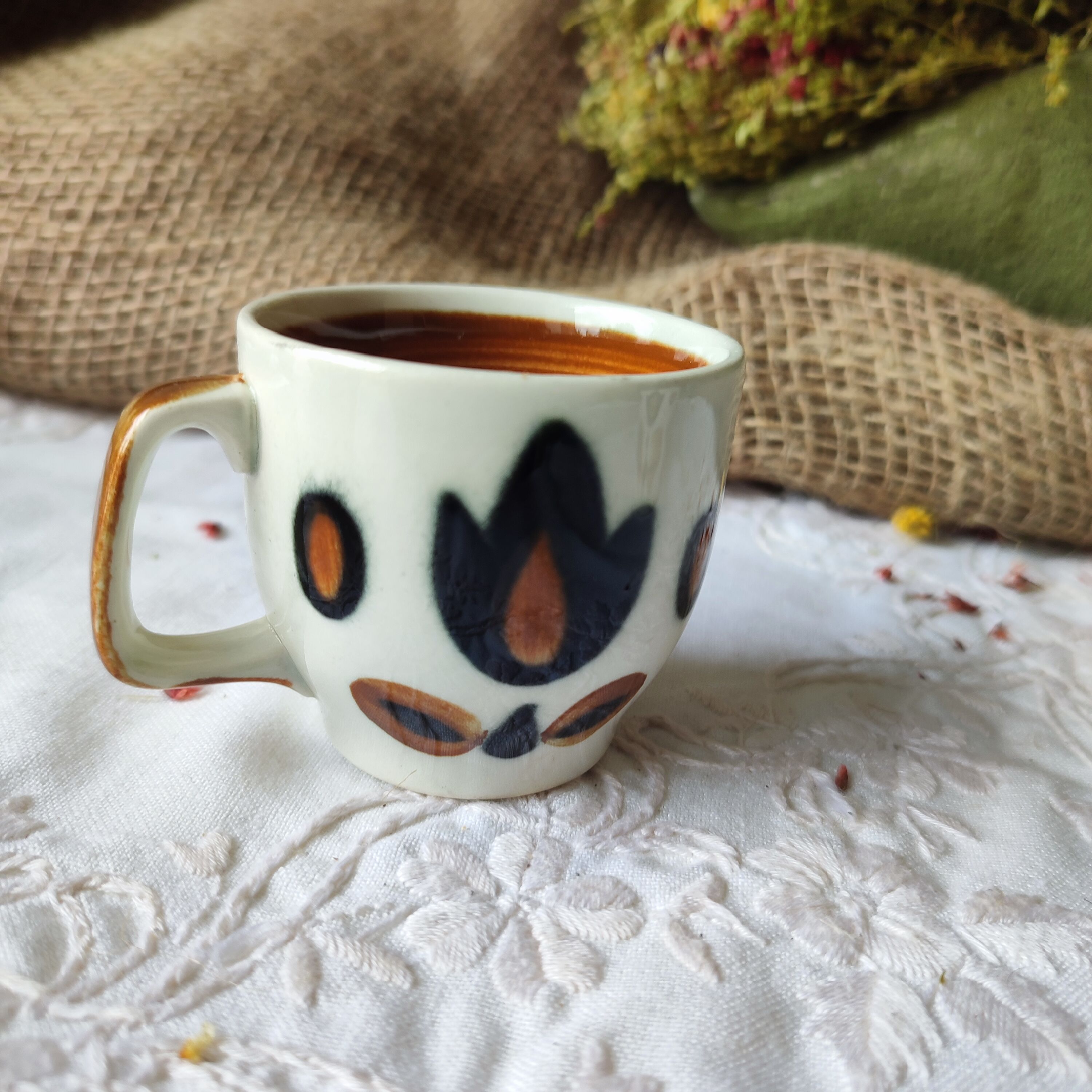 Set of 6 Boch La Louvière cups – Kimono model – Belgian vintage