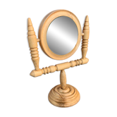 Swivel tabletop mirror in solid blonde pine, turned design from the 1950s, Czech Republic.