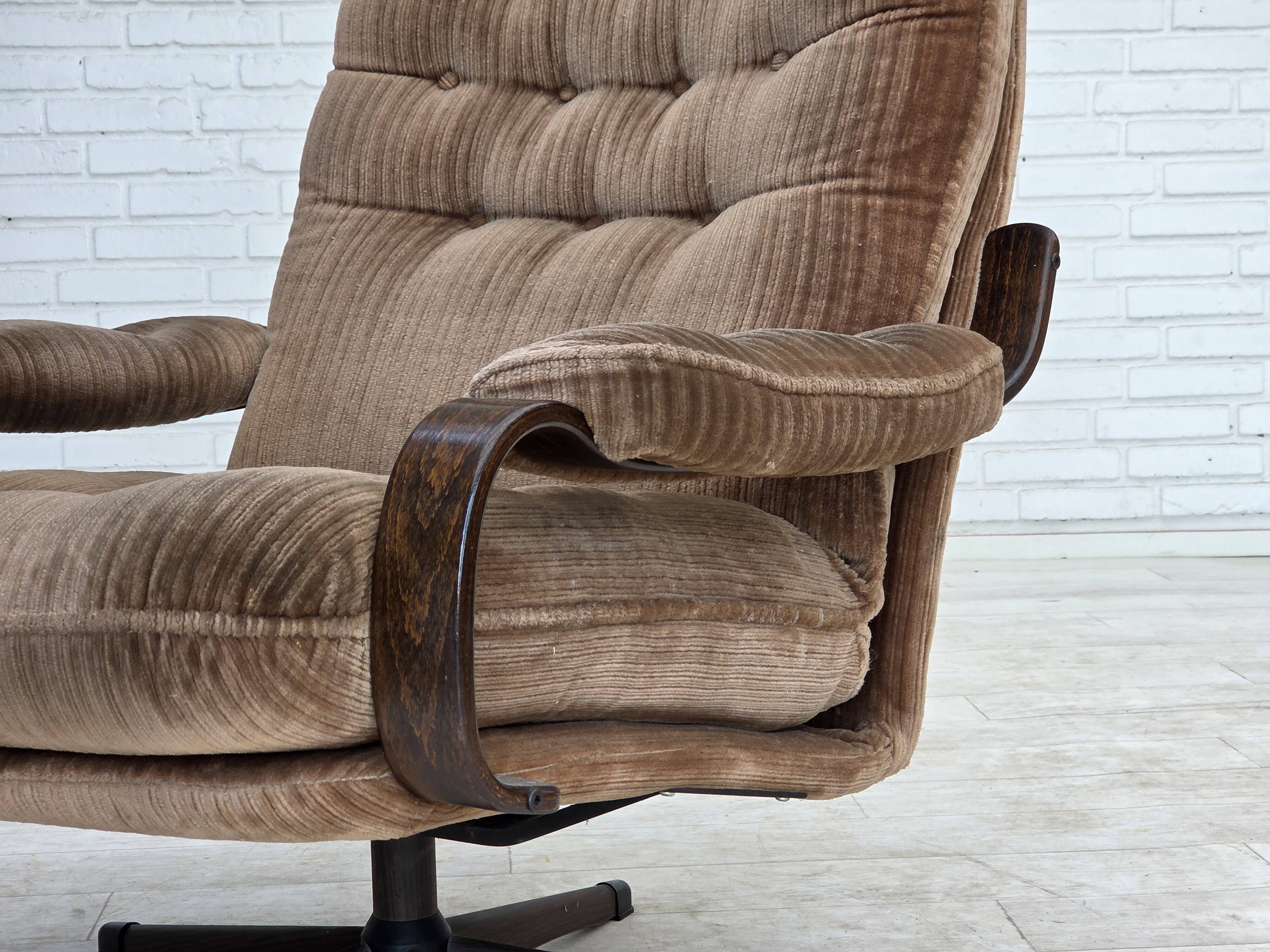 1970s, Danish swivel armchair, brown furniture corduroy.