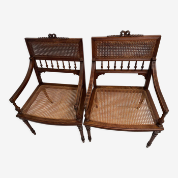 Pair of canned armchairs - Louis XVI era