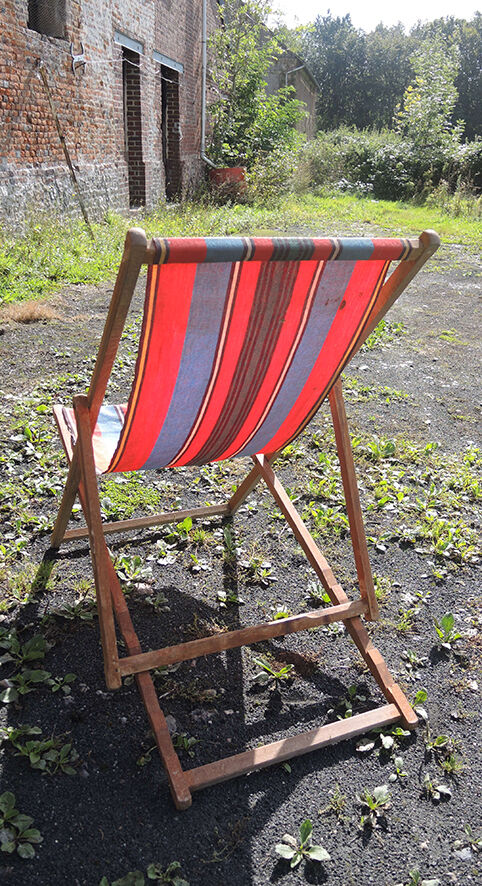 2 old bayadère green & red deckchairs