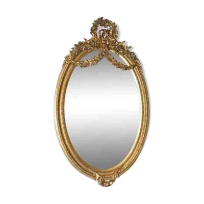 Miroir ovale style Louis XVI En bois et stuc doré