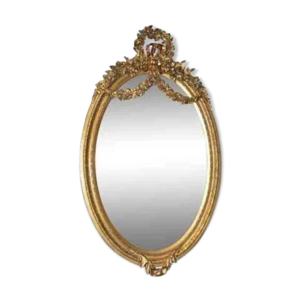 Miroir ovale style Louis XVI En bois et stuc doré