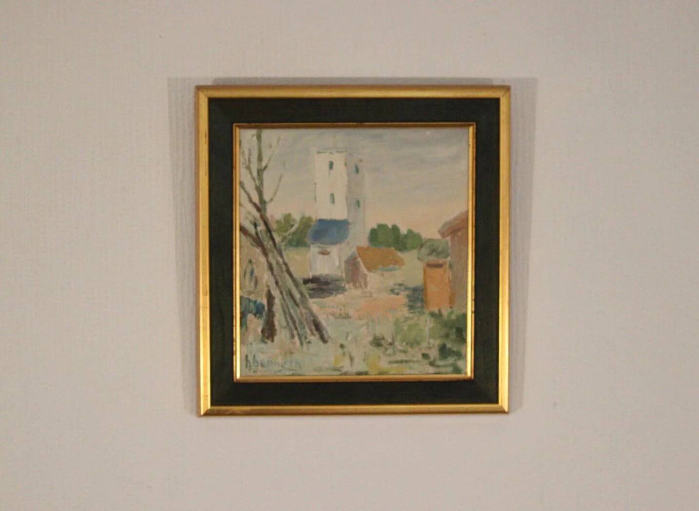 Original Oil on Canvas – “Village” (Attributed to H. Benneth) – Framed