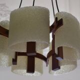 Scandinavian chandelier 5 lights 1960 teak and perspex